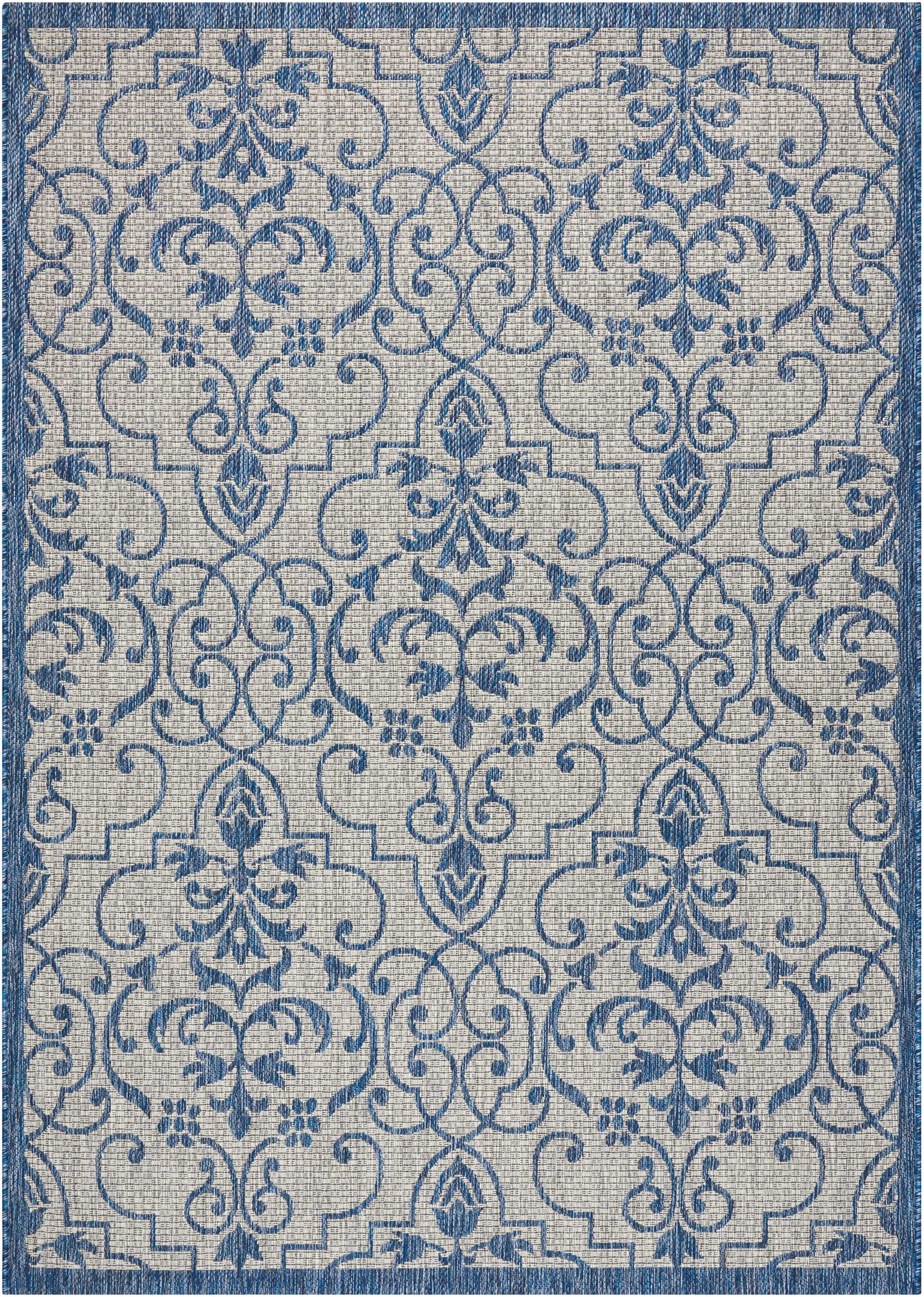 Nourison Garden Party Indoor/Outdoor Transitional Damask Ivory/Blue 9'6" x 13' Area Rug, (10' x 13')