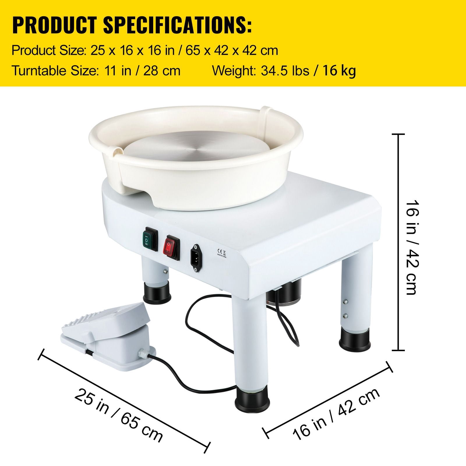 11-Inch Pottery Wheel, 0-300 RPM Ceramic Forming Machine with Foot Pedal, Detachable Basin, 0-7.8-Inch Adjustable Lift Leg, Sculpting Tool Kit for Art Craft DIY