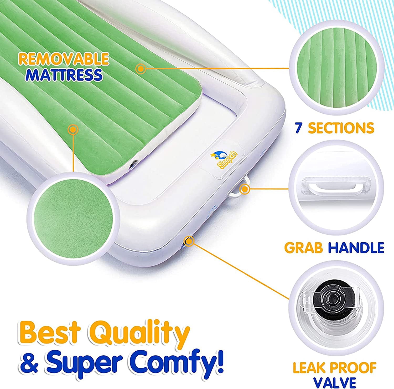 Sleepah Toddler Air Mattress - Inflatable Toddler Bed Set Includes Pump Pillow Carry Case Green