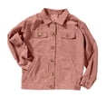 thumbnail image 4 of Light Jackets For Women Summer Fashion Women Corduroy Jacket Turn Down Collar Long Sleeve Pockets Button Up Coat Pink M, 4 of 5