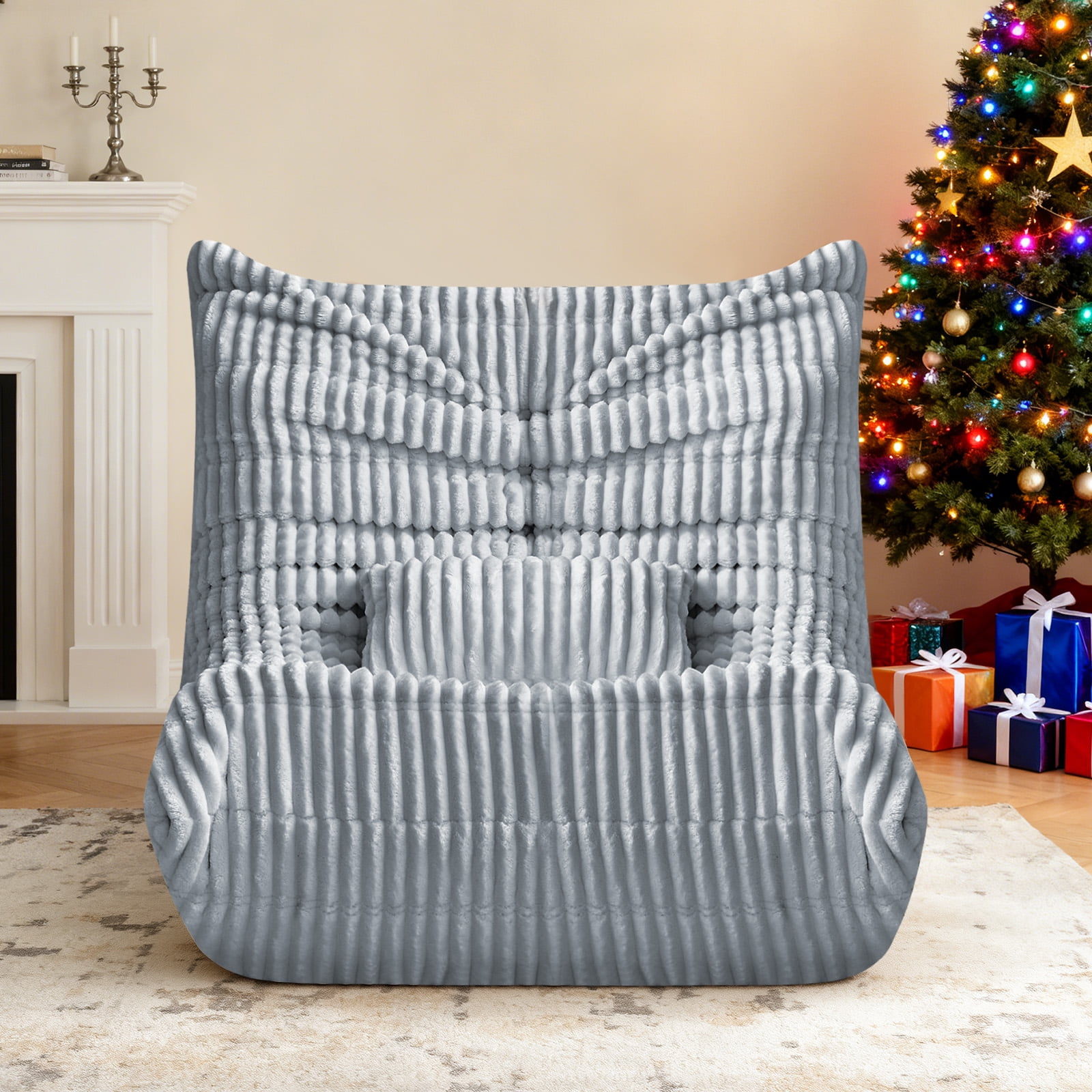 Bean Bag Chair for Adults with Lumbar support pillow Memory Foam Giant Bean Bag Sofa with Corduroy Material Lazy Sofa for Living Room Bedroom Dorm Office, Grey