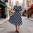 thumbnail image 5 of DailkTrvid Womens Mid-Length Dress Fashion Random Polka Dot Print V Neck Short Sleeve Midi Dresses Loose Comfort Knee Length Dress, 5 of 6