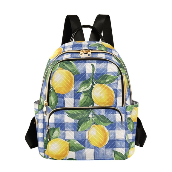 FORMRS Mini Backpack Purse for Women Travel Daypack Casual Shoulder Bag, Blue Plaid Lemon