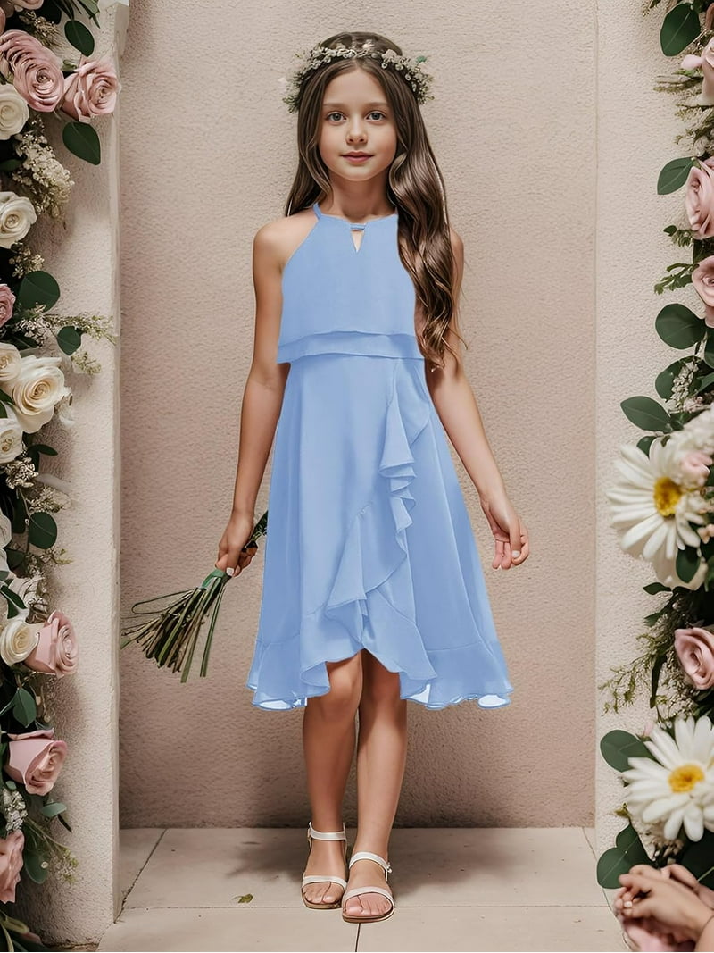Drtj Kids A-Line Halter Neck Chiffon Junior Bridesmaid Dresses Fancy Girl Dress  Wedding Elegant Party Gown - Walmart.com