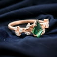 thumbnail image 2 of Kite Cut Emerald Promise Ring Diamond Leaf Bridal Ring Nature Inspired Wedding Jewelry Custom Birthday Gift For Wife Rose Gold Staking Rings, 2 of 2