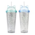 thumbnail image 2 of Set de vasos con popote My Shop Gato glitter aqua y azul 370ml, 2 of 2
