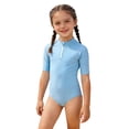 thumbnail image 3 of Ticikt Girls' Zip-Front Rash Guard, Solid Color Short Sleeve One-Piece Swimsuit,Light Blue, 3 of 4