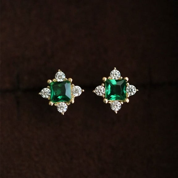 925 Sterling Silver Earrings with Zirconia Inlay, Elegant French Style, Perfect for Daily Wear, Beaches, Parties, Music Festivals,Golden