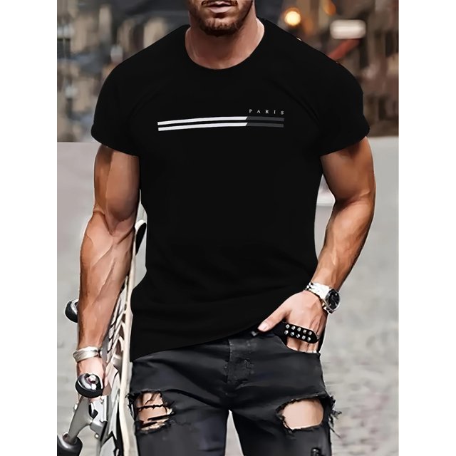 PARIS Monogram Solid Color Series Pattern Short Sleeve Crew Neck 3d Digital Print Quick Dry Sports Fitness Casual Everyday
