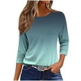 thumbnail image 3 of Jsaierl Womens 3/4 Length Sleeve Tops Plus Size Round Neck Shirts Boho Gradient Ladies Blouses Classic Holiday Tunic Top S-5XL, 3 of 5