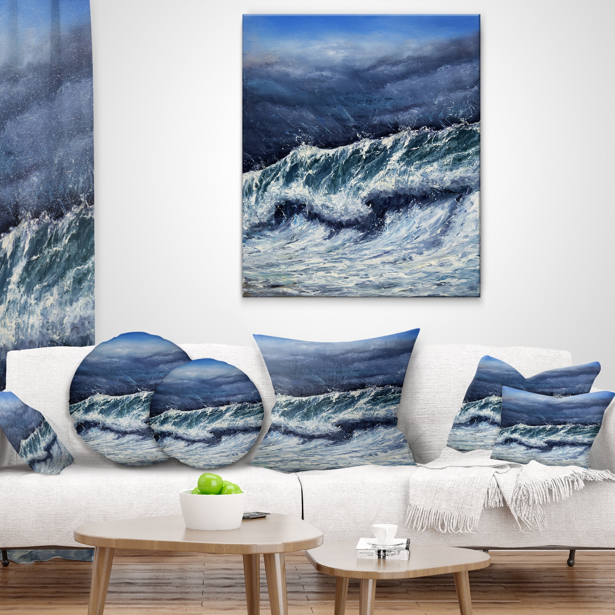 Designart Storm in Ocean - Seascape Photography Throw Pillow - 12x20