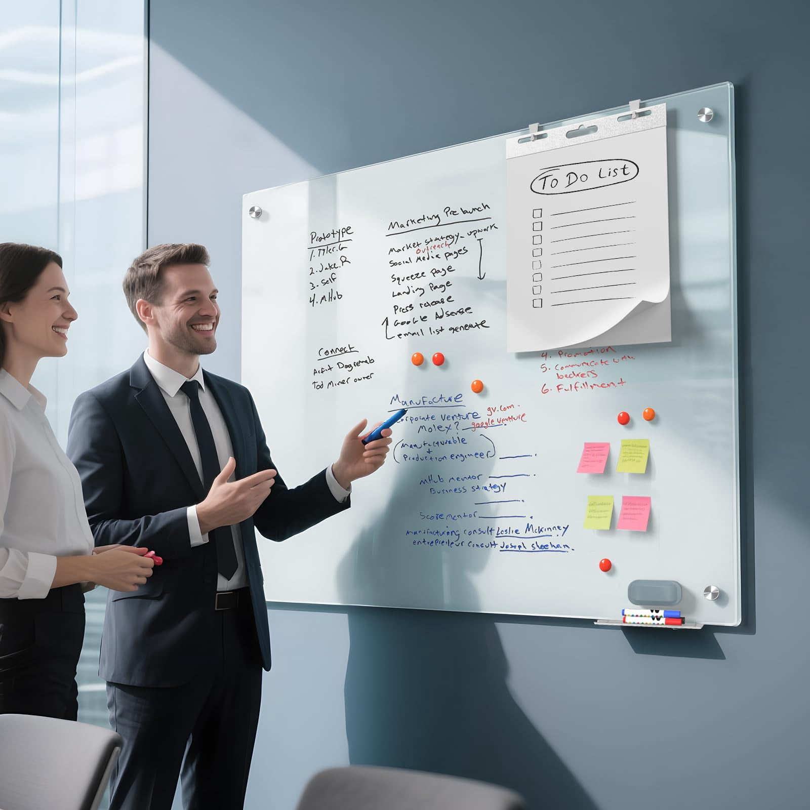MaxGear 48" x 36" Magnetic Glass Whiteboard, Tempered Glass Dry Erase Board with Markers & Eraser