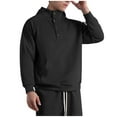 thumbnail image 2 of ZCFZJW Mens Casual Button Hoodie Sweatshirts Fall Long Sleeve Solid Color Hooded Pullover Outwear Tops Loose Lightweight Soft Cotton Sweat Shirts Black XXXL, 2 of 5
