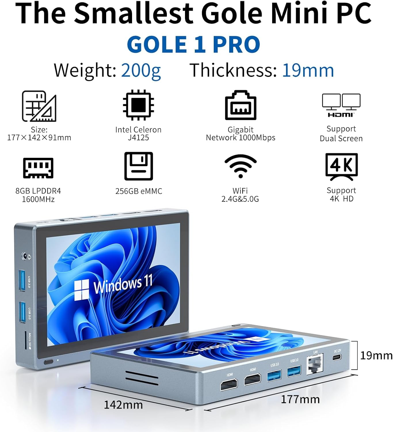 HIGOLEPC Mini PC Windows 11 Pro Intel Celeron J4125 8GB RAM