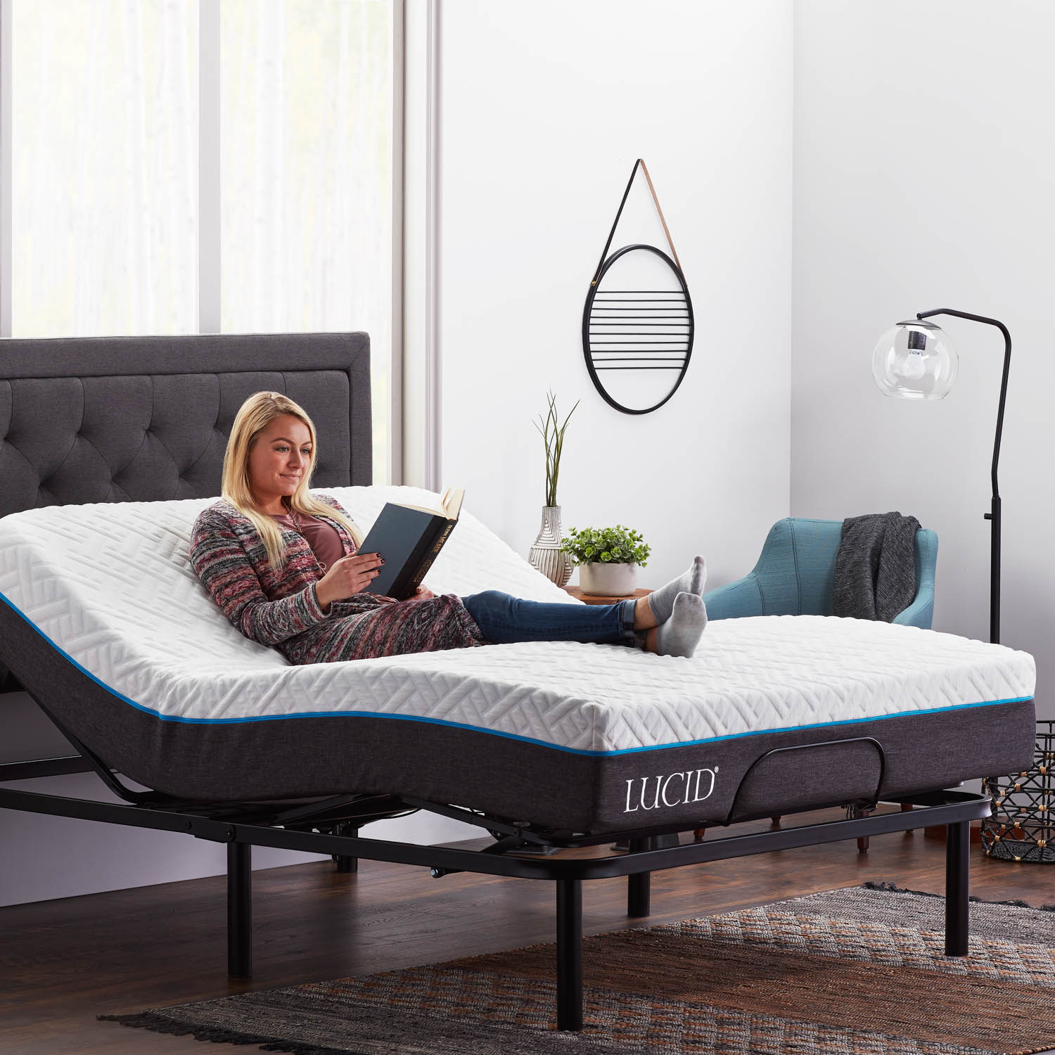 LUCID Basic Remote Controlled Adjustable Bed Base with Heavy Duty Steel Multi Position