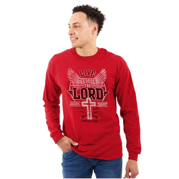 Live Through the Lord Jesus Christ Plus Size Long Sleeve Graphic Tee Shirt Brisco Brands 2X