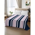 thumbnail image 2 of Navy Blue Pink Striped California King Size Flat Sheet, Wrinkleproof & Fadeproof Cooling Flat Bed Sheet Only, Modern Minimalist Ombre Lines Breathable Soft Bedding Top Sheets 108 x 98 Inches, 2 of 8