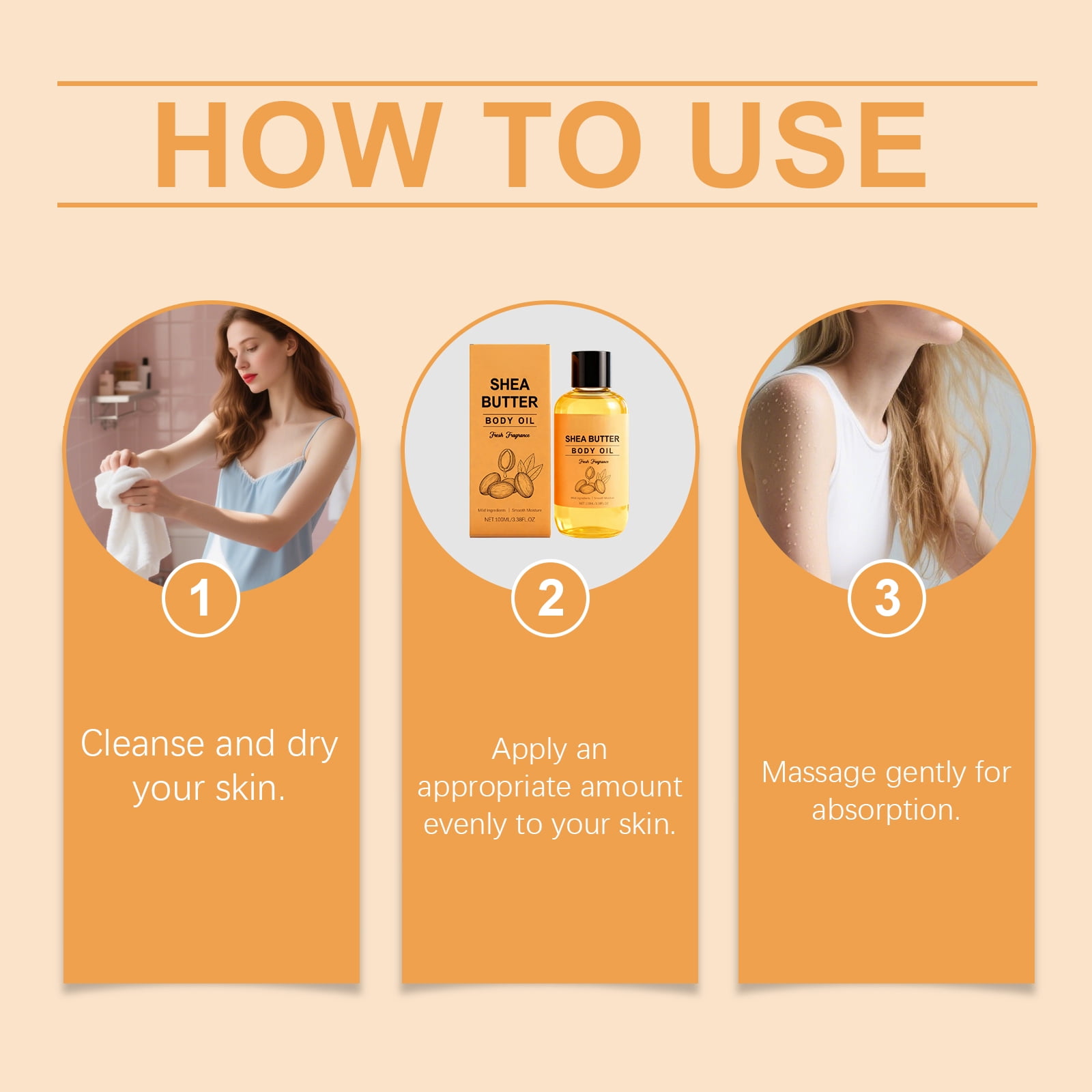 Alvantor Shea Butter & Almond Body Oil Moisturizer for Dry Skin, Lightweight Non-Greasy Hydration, 3.38fl.oz