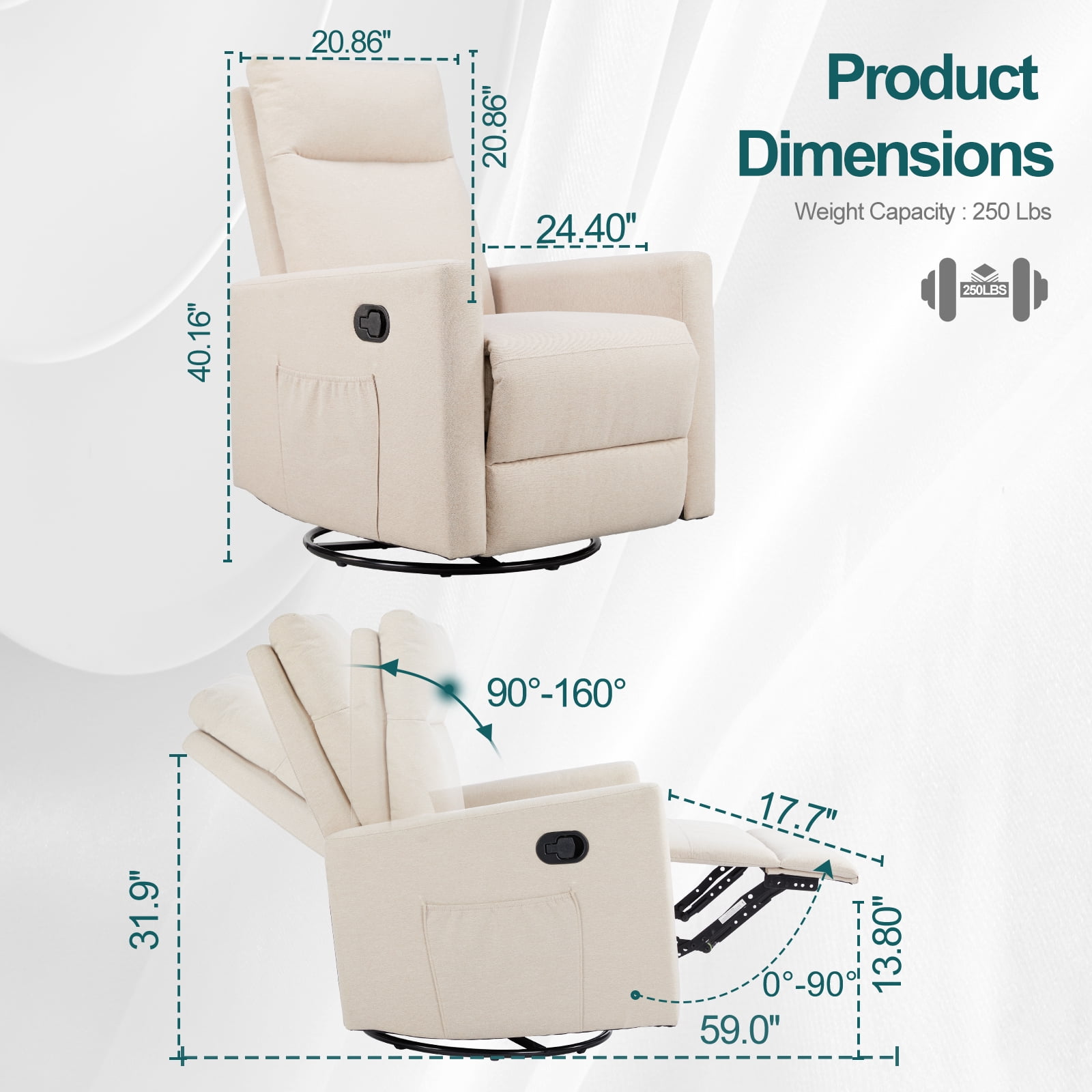 JOINSUN Cozy Swivel Nursery Chair – Silent Gliding Recliner with Footrest, Ideal for Feeding, Cuddling & Napping, Beige
