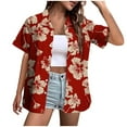thumbnail image 2 of MAIHAN Women's Summer Hawaiian Shirts Floral Short Sleeve Button Down Shirts Hawaii Tropical Beach Tops(Red,M), 2 of 5