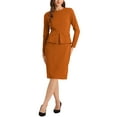 thumbnail image 2 of Vestido de trabajo ajustado de peplum para mujer INSPIRE CHIC, cuello redondo, de manga larga, cintura alta, midi, color caramelo, talla L, 2 of 6