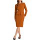 thumbnail image 2 of Vestido de trabajo ajustado de peplum para mujer INSPIRE CHIC, cuello redondo, de manga larga, cintura alta, midi, color caramelo, talla XS, 2 of 6