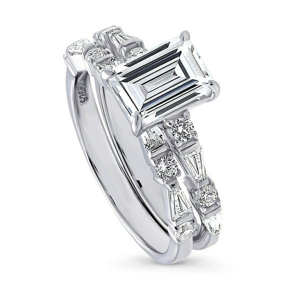 BERRICLE Sterling Silver Vintage Inspired Art Deco Wedding Engagement Rings 1.7 Carat Cubic Zirconia CZ Solitaire Ring Set for Women, Rhodium Plated Size 7