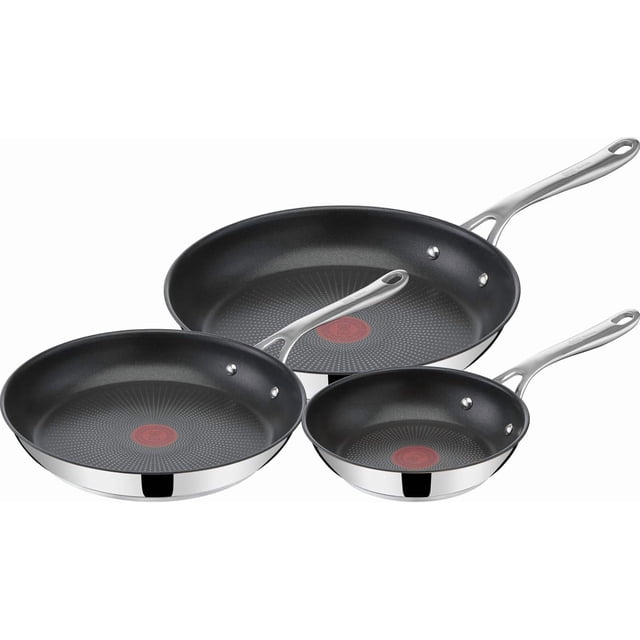 Jamie Oliver by Tefal Cooks Direct, Stainless Steel Pan Set, Frying Pans Nonstick Set 3 Pcs (20/24/28cm) (8/9/11 Inches), Induction Cookware with Even Heating
