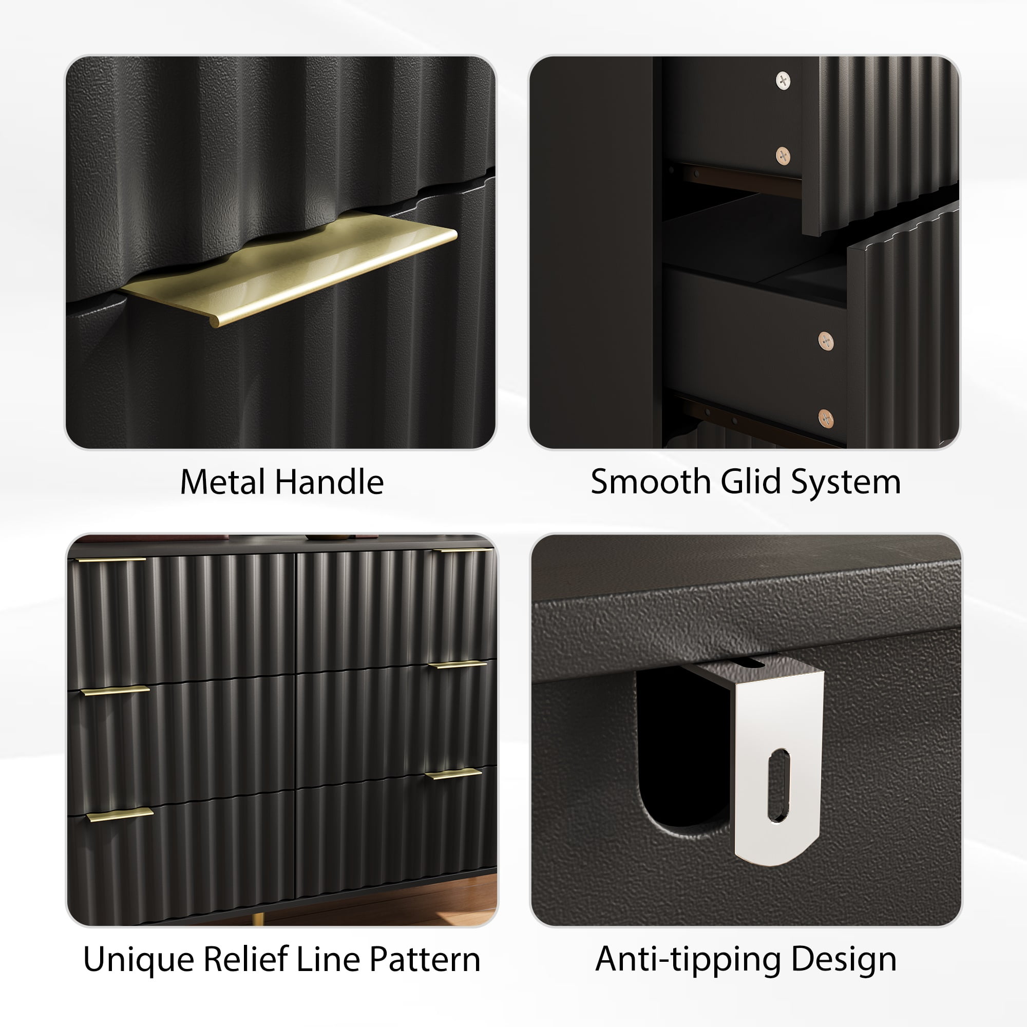 Finihen Modern 6 Drawer Dresser, Drawer Chest, Dresser Storage Cabinet, for Living Room, Bedroom, Hallway, Closet, Black Finihen Modern 6 Drawer Dresser, Drawer Chest, Dresser Storage Cabinet, for Living Room, Bedroom, Hallway, Closet, Black