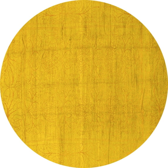 Ahgly Company Machine Washable Indoor Round Abstract Yellow Modern Area Rugs, 4' Round