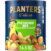 PLANTERS Deluxe Pistachio Mix, Party Snacks, Plant-Based Protein,  14.5 Oz Canister