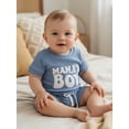 thumbnail image 5 of BemeyourBBs Newborn Baby Boys Mama's Boy Outfit Infant Baby Boy Summer Clothes Waffle Knit Short Sleeve Letters Embroidery Romper with Shorts Set 2Pcs Outfits, 5 of 9
