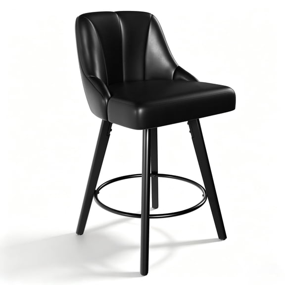 Betisef Swivel Bar Stools, Counter Height Bar Stools with Back, PU Leather Upholstered Kitchen Island Stools, 360° Swivel, Rubberwood Legs, Thick Cushion Seat, for Dining Room Black