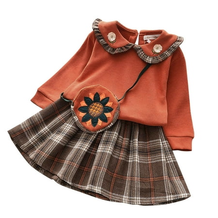 

Outfits for Teenage Girls Spring Winter Plaid Knit Sweater Thick Long Sleeve Skirts Fashion Casual Suits for Kids