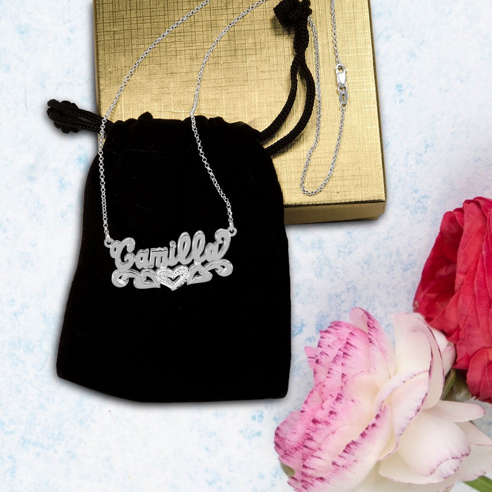 Personalized Double 3D Bling Name Necklace in Sterling Silver