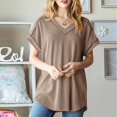 thumbnail image 2 of VERUGU Womens Tops Short Sleeve V-Neck Shirts Summer Trendy Knitted Solid Loungewear Base Tee Casual Plain Loose Comfy Tunic Blouses Khaki S, 2 of 8