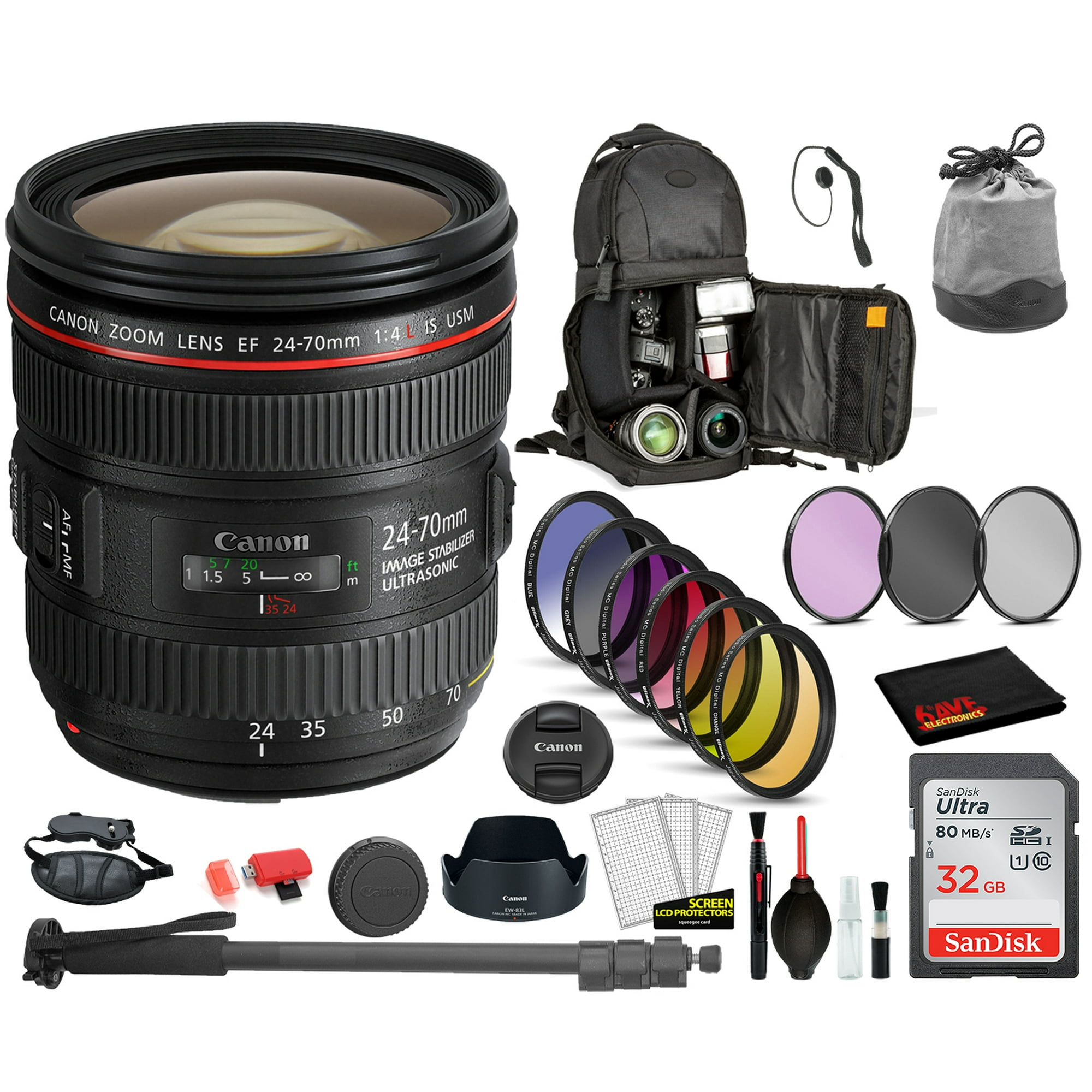 Canon EF 24-70mm f/4L IS USM Lens with Professional Bundle Package