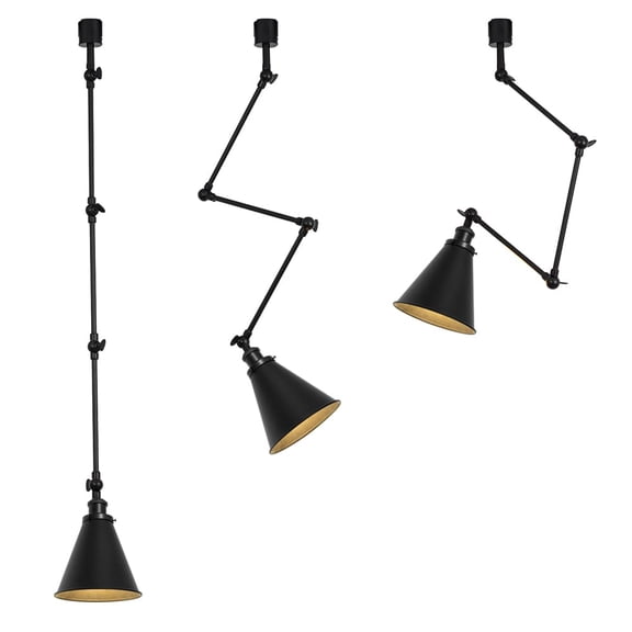 KAYYELAMP 3Pcs H-Type Track Light Black Metal Adjustable Arm Rotated Pendant Light Black Metal Cone Shade Vintage Design For Loft Kitchen(No Bulb, Track)
