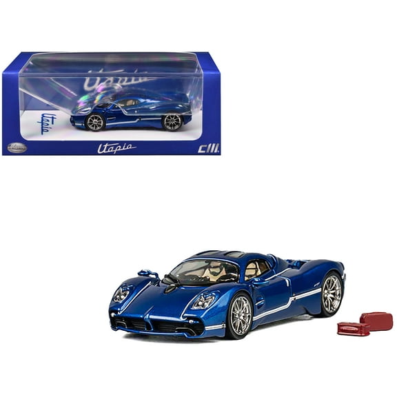 Pagani Utopia Blue Metallic with White Stripes 1/64 Diecast Model Car by CM Model