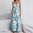 thumbnail image 6 of Zpzdpjkx Women's Summer Floral Printed Maxi Dress Breathable Comfy V-Neck Spaghetti Strap Side Slit Cami Dress Nightgown Sky Blue S, 6 of 6