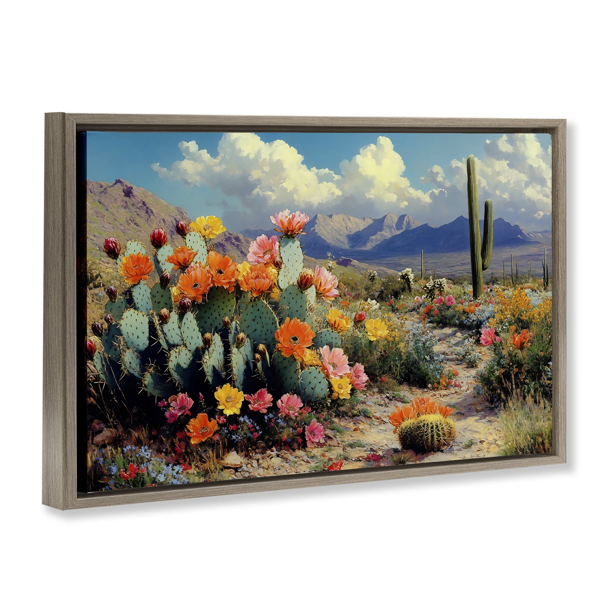 Stupell Industries Vibrant Cacti in Desert Brown Framed Floater Canvas Wall Art, design by Franklyn Gregory