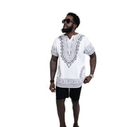 White Traditional African Print Dashiki Shirt - Small