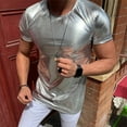 thumbnail image 1 of MYG Mens Wet Look Faux Cuir Manches Courtes T-Shirt T-Shirts Muscle Tops Parti Clubwear, 1 of 5
