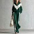 thumbnail image 2 of Szluipve Women’s Color Block Tracksuit 2 Piece Outfits Half Zip Stand Collar Chevron Patchwork Sweatshirt & Side Stripe Wide Leg Pants Casual Loungewear Set Green L, 2 of 7