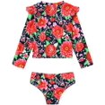 thumbnail image 2 of Kids Girls Swimsuit 2 Pieces Tankini Bathing Suits Floral Print Long Sleeves Rashguard with Briefs, 2 of 7