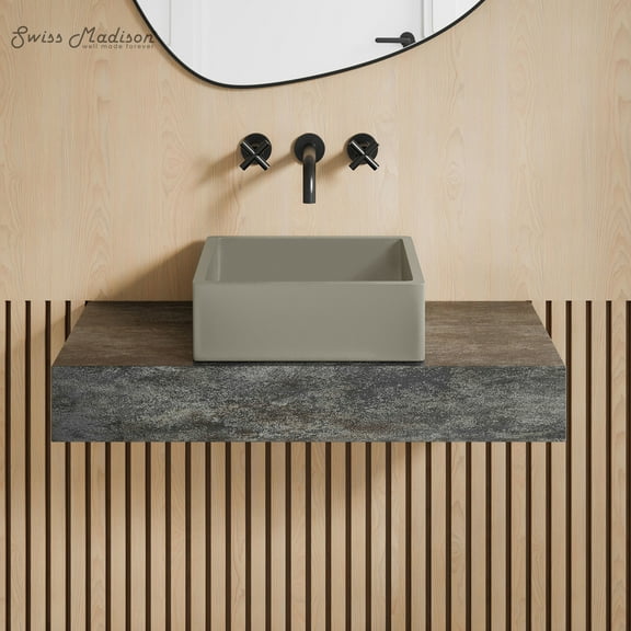 Lisse 15.5" Concrete Square Vessel Sink in Matte Taupe
