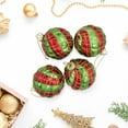 thumbnail image 2 of Northlight Glitter Lattice Striped Christmas Glass Ball Ornaments - 3" (80mm) - Red and Green - 4ct, 2 of 6