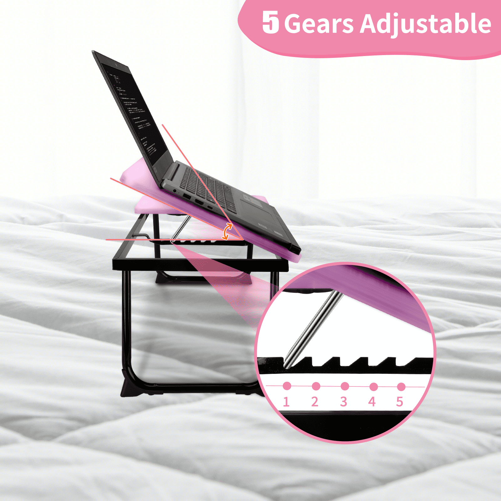 Laptop Bed Tray Table, WLRETMCI Foldable Lap Desk for Bed and Sofa, Laptop Desk Notebook Stand for Eating Breakfast, Reading,Pink