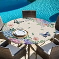 thumbnail image 6 of Watercolor Flowers Round Tablecloth, Fitted Table Cover with Elastic for 45"-54" Round Tables, Spring Floral Butterflies Botanical Beige Table Cloth Outdoor Dinning Party Waterproof Tablecloths, 6 of 7