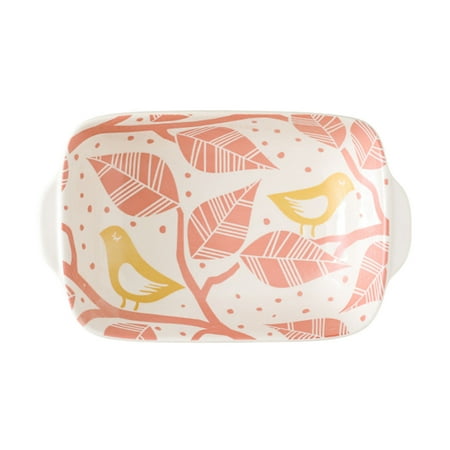 

Nordic Ceramic Baking Dish For Oven Rectangular Lasagne Dish With Handle For Casserole Tapas Pies-Pink-Bird
